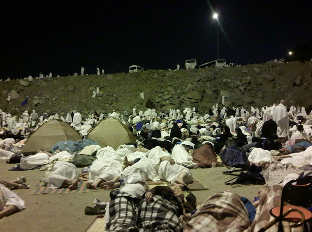 "Muzdalifa, Saudi Arabia – a significant site during Hajj, where pilgrims gather for prayers and collect pebbles for the ritual of stoning the devil at Mina.