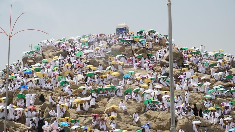 ount Arafat, Saudi Arabia – a sacred hill where millions of pilgrims gather during Hajj for prayer and reflection, symbolizing the climax of the pilgrimage.